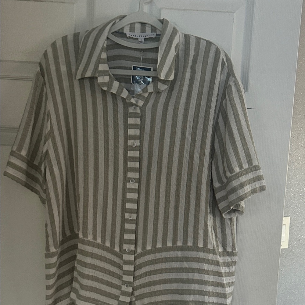 Woman’s Green and White Striped Shirt
